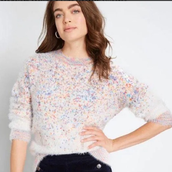 Modcloth Sweaters - Fuzzy holiday confetti crew neck pullover sweater NWOT, size small S